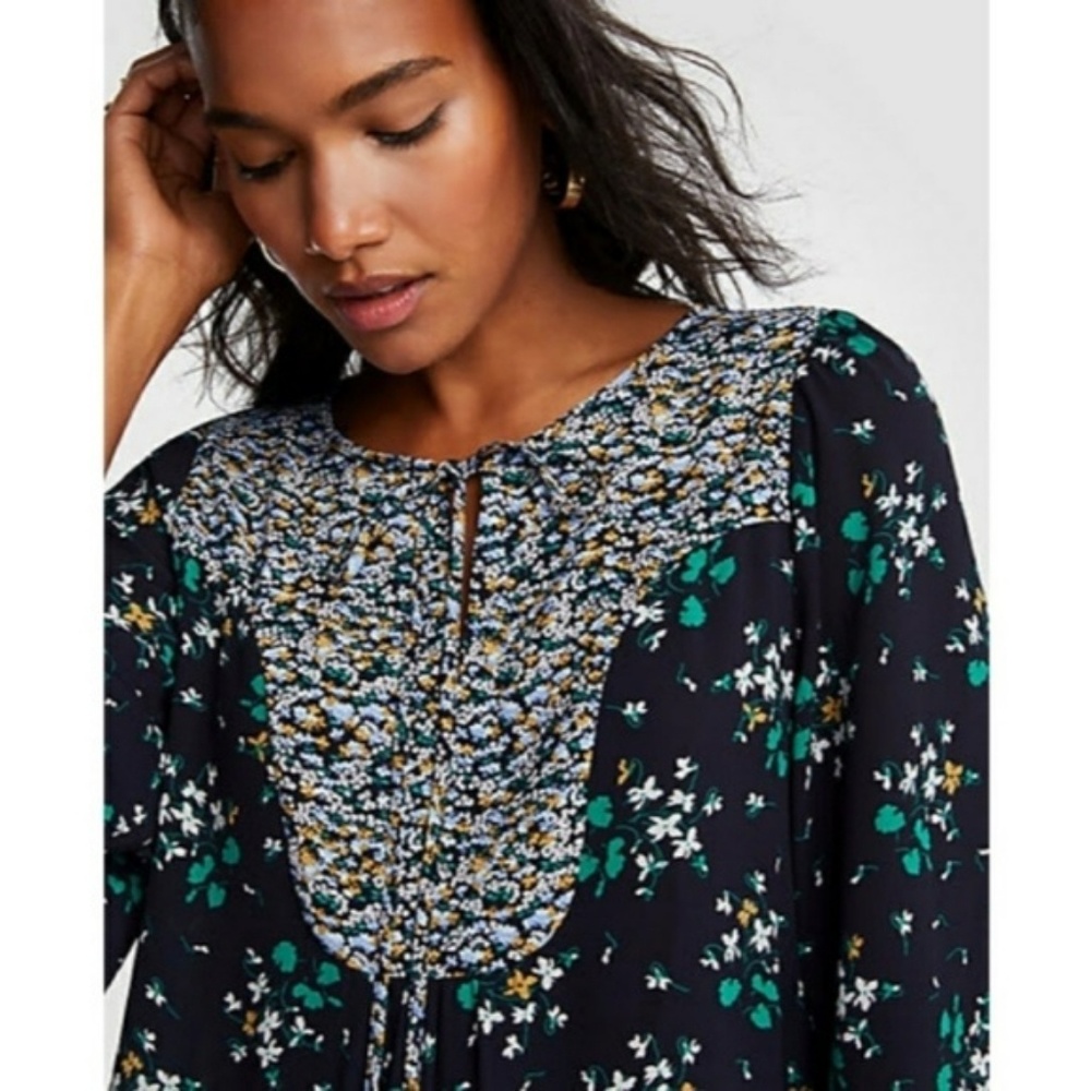 Ann Taylor Tie Neck Popover Blouse